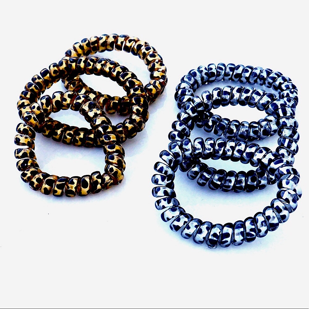 8 Leopard Coil Hair Ties with Hair Tie Ring